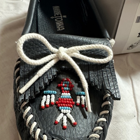 Minnetonka Black Moccasins with Red and White Accents - Picture 3 of 3